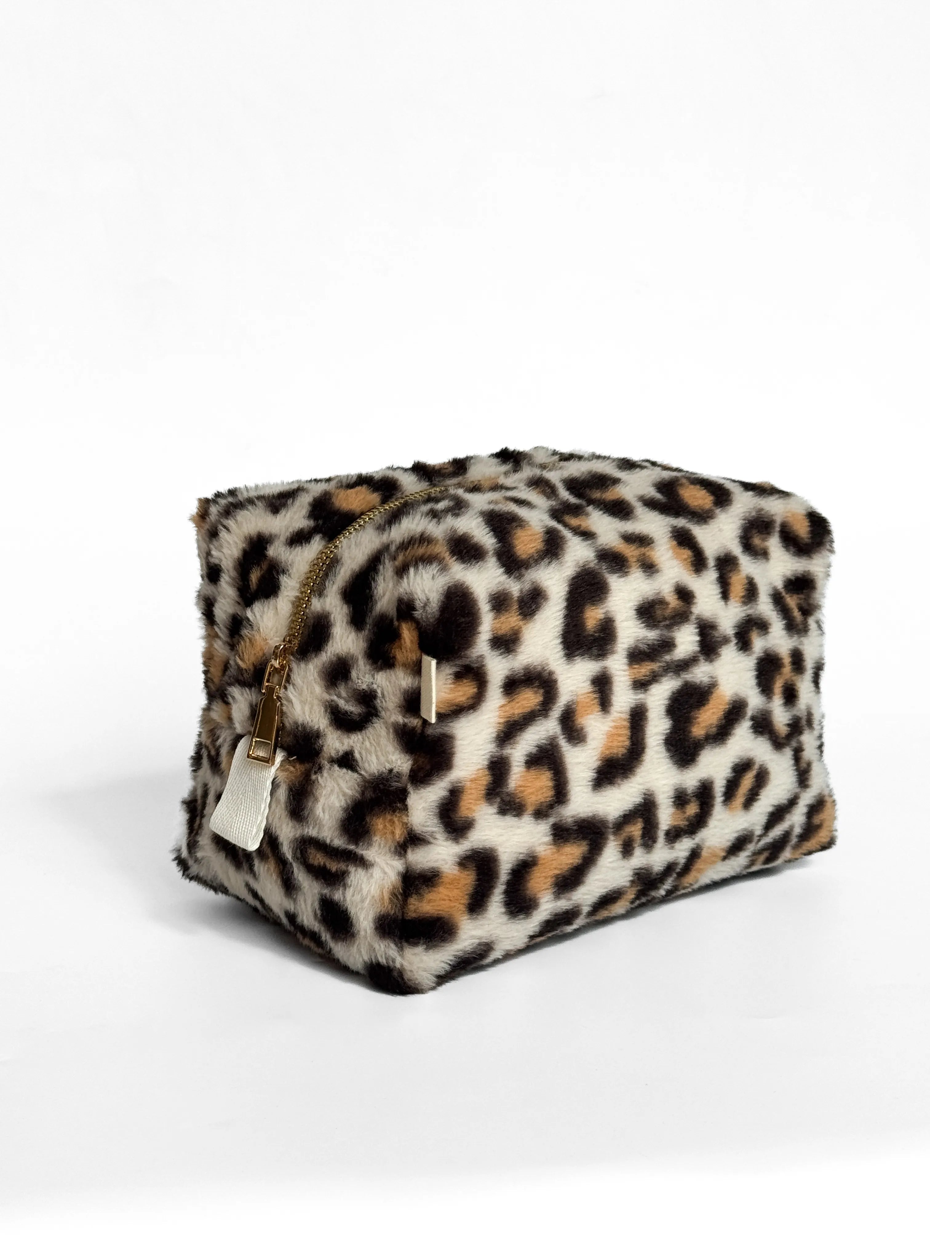 Leo beige fur cosmetic bag medium square