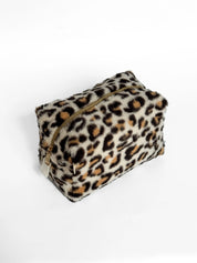 Leo beige fur cosmetic bag medium square