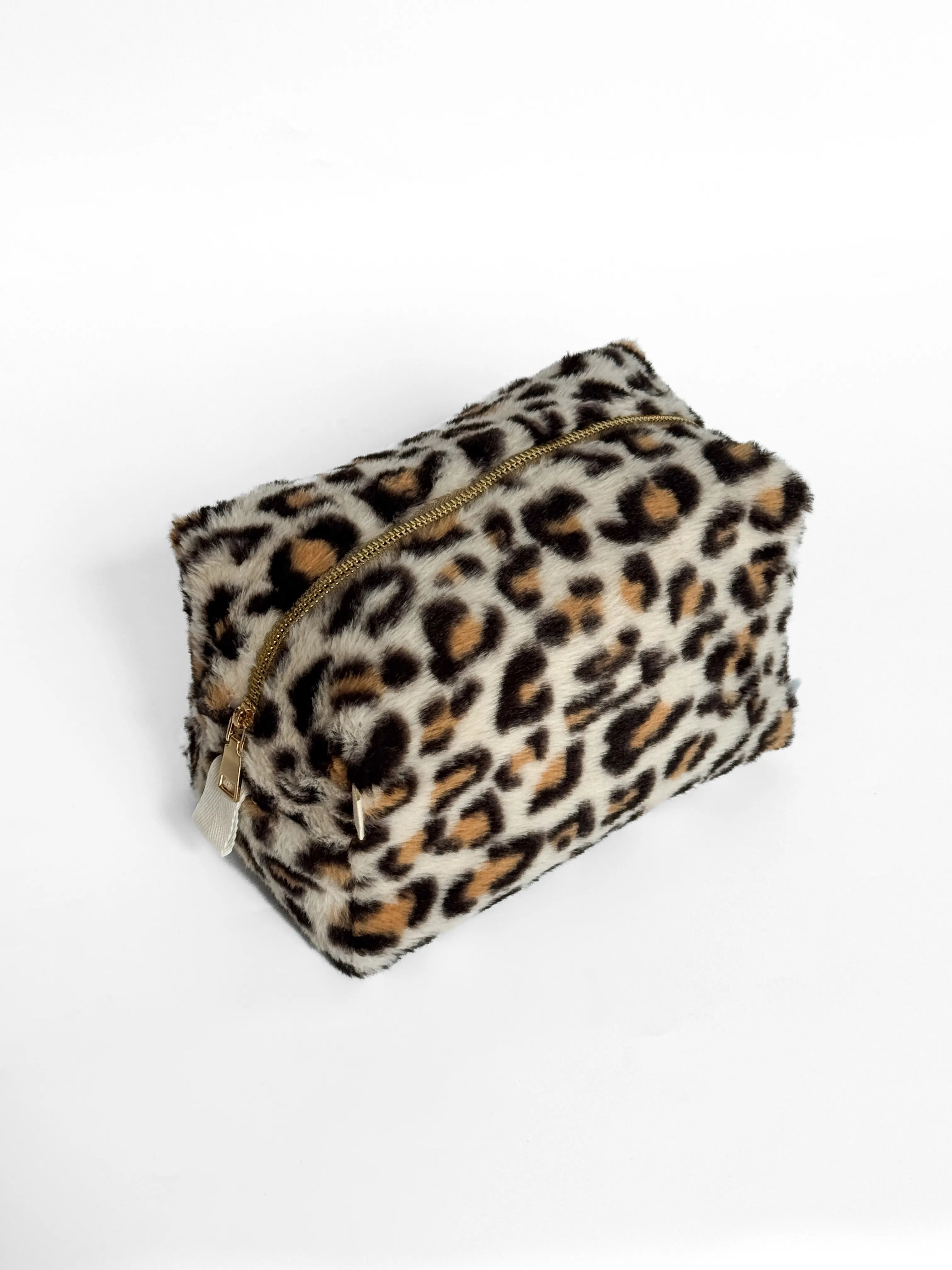 Leo beige fur cosmetic bag medium square