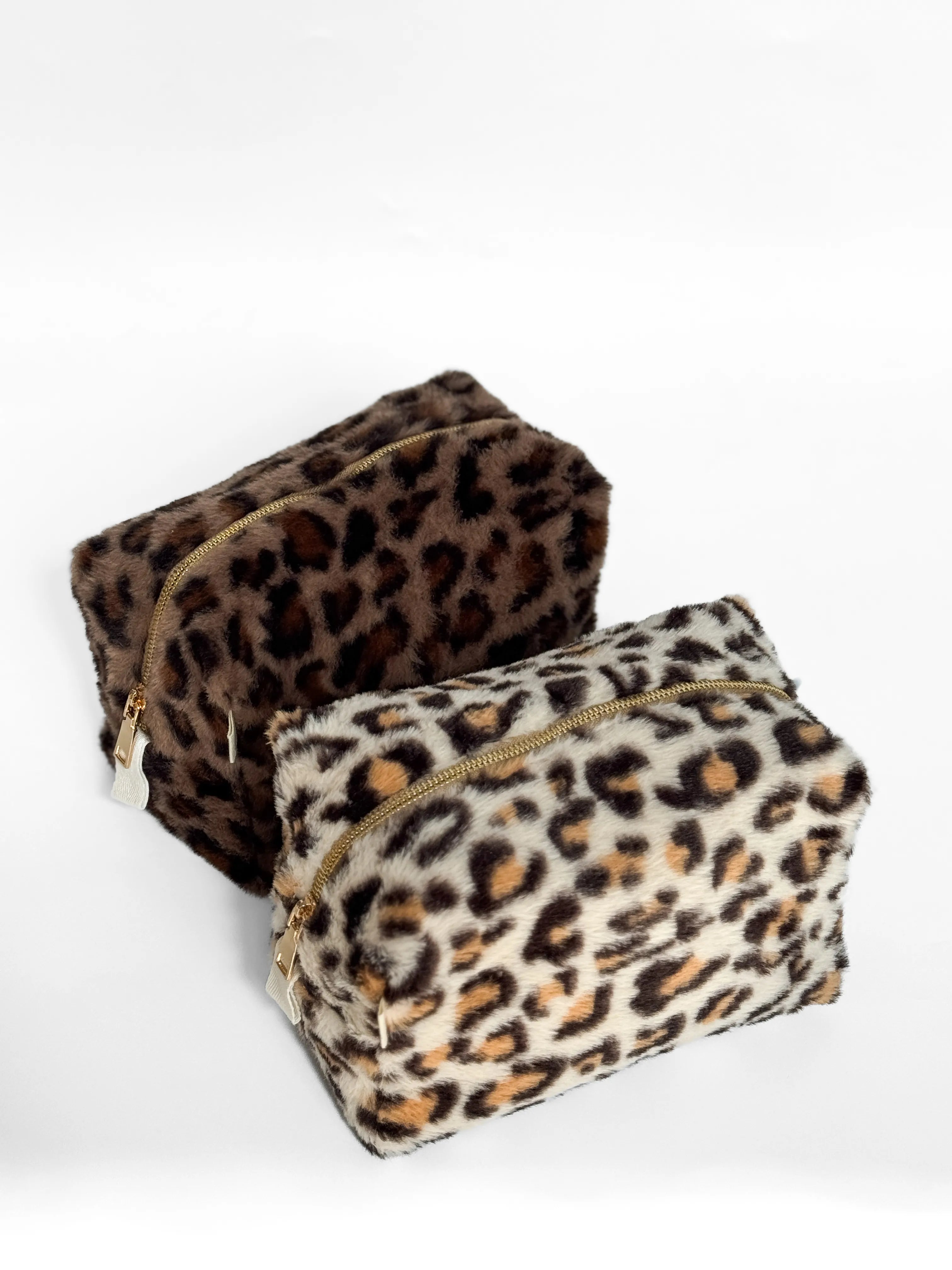 Leo fur cosmetic bag brown medium square