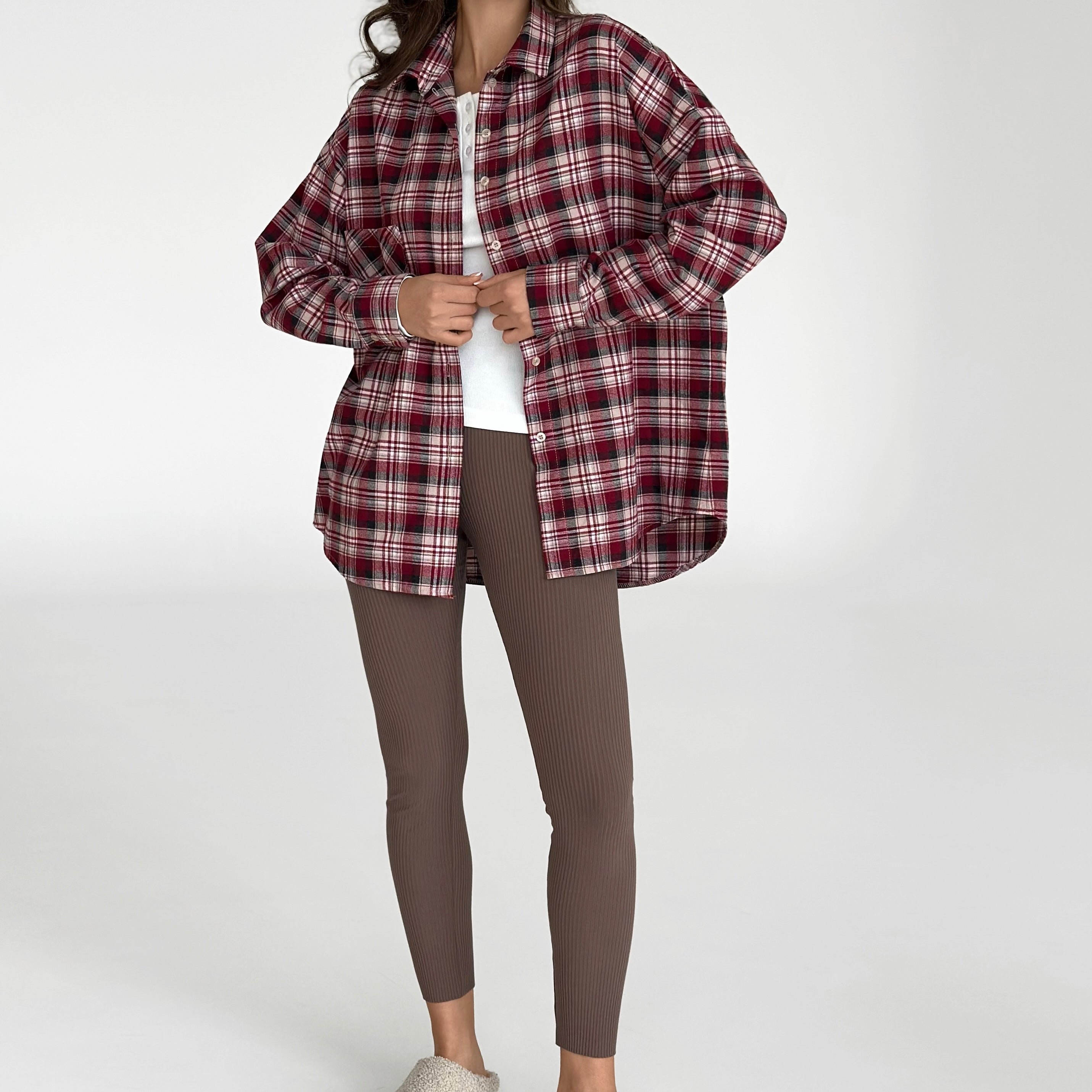 Flannel Shirt burgundy "small milky-black check"