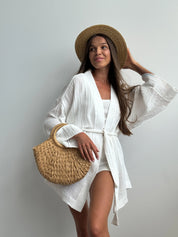 Muslin set 2-layer kimono+shorts white