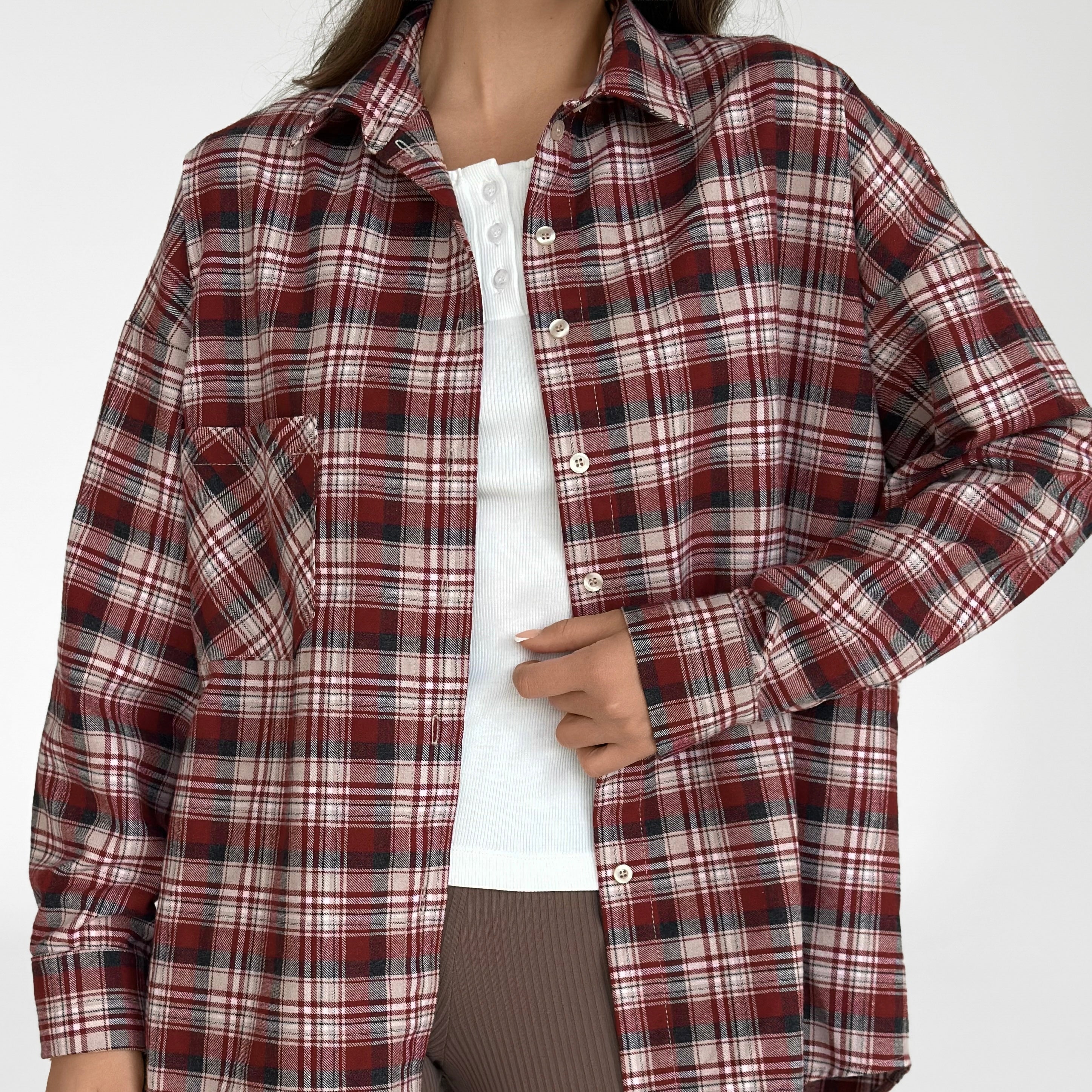 Flannel Shirt burgundy "small milky-black check"