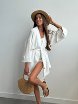 Muslin set 2-layer kimono+shorts white