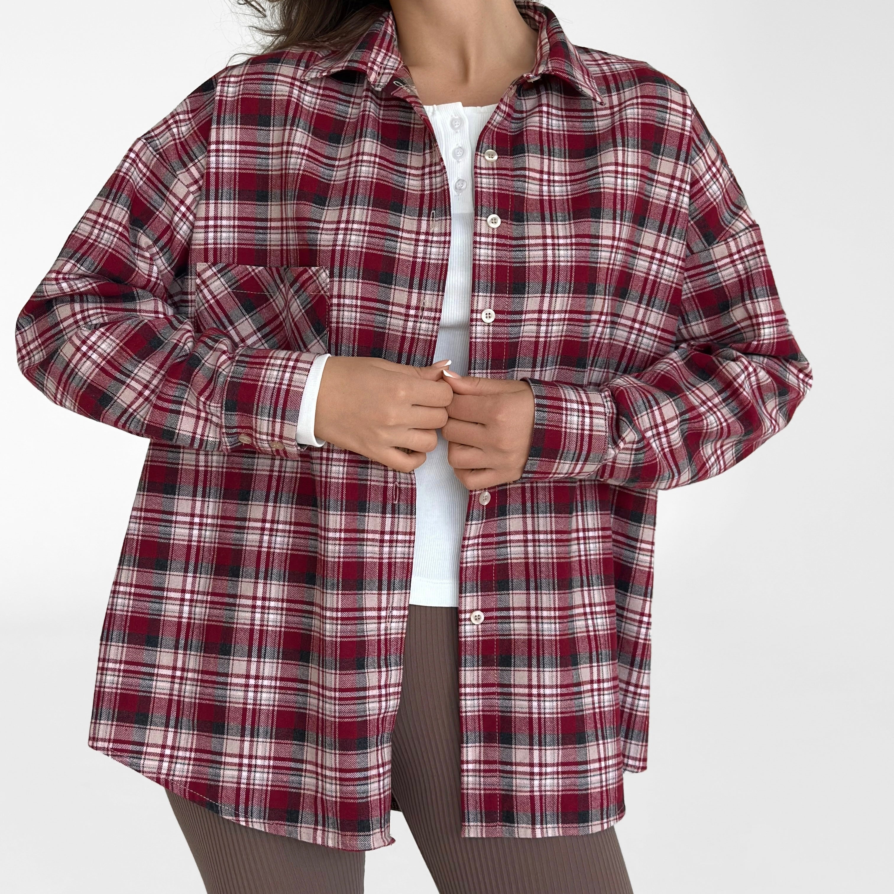 Flannel Shirt burgundy "small milky-black check"