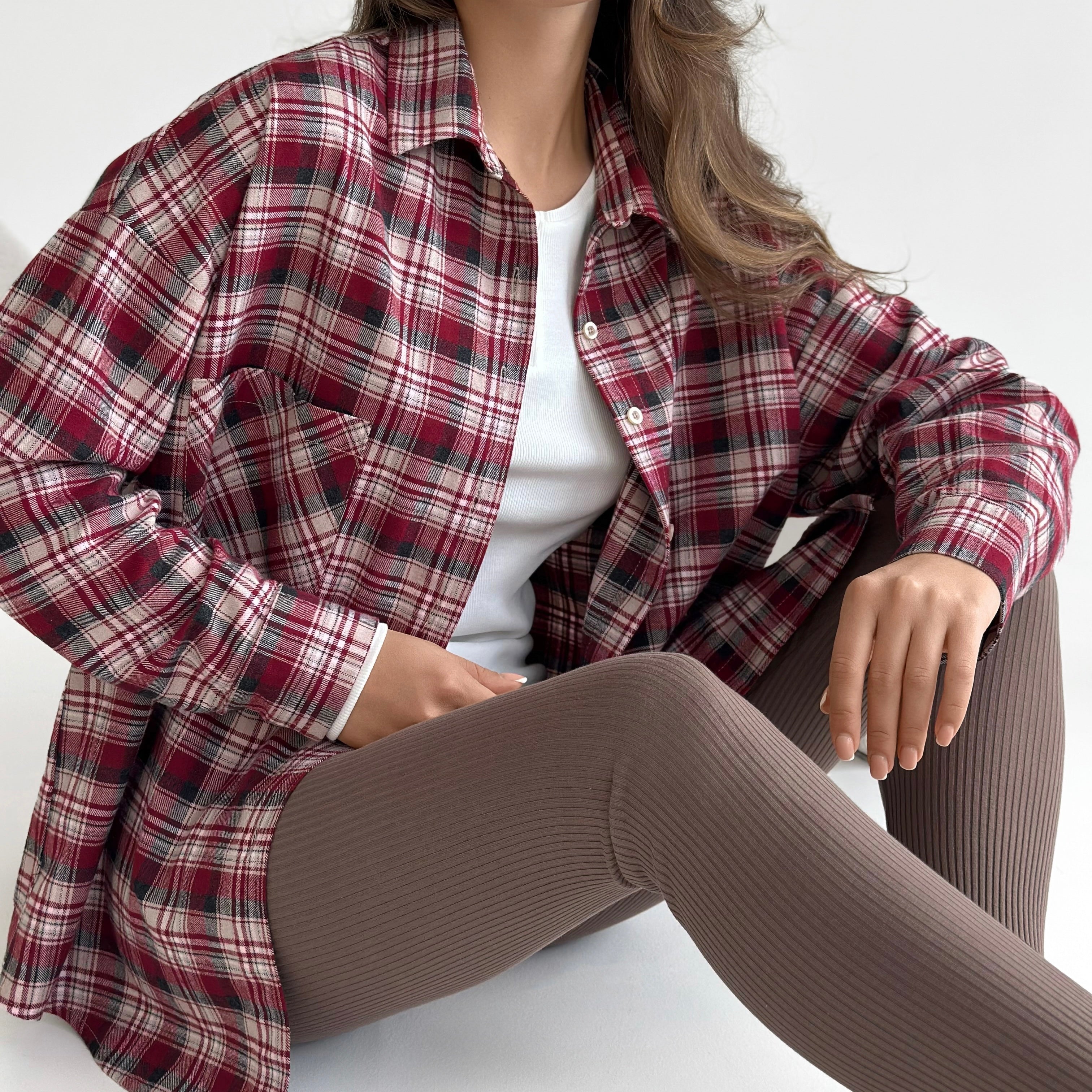 Flannel Shirt burgundy "small milky-black check"