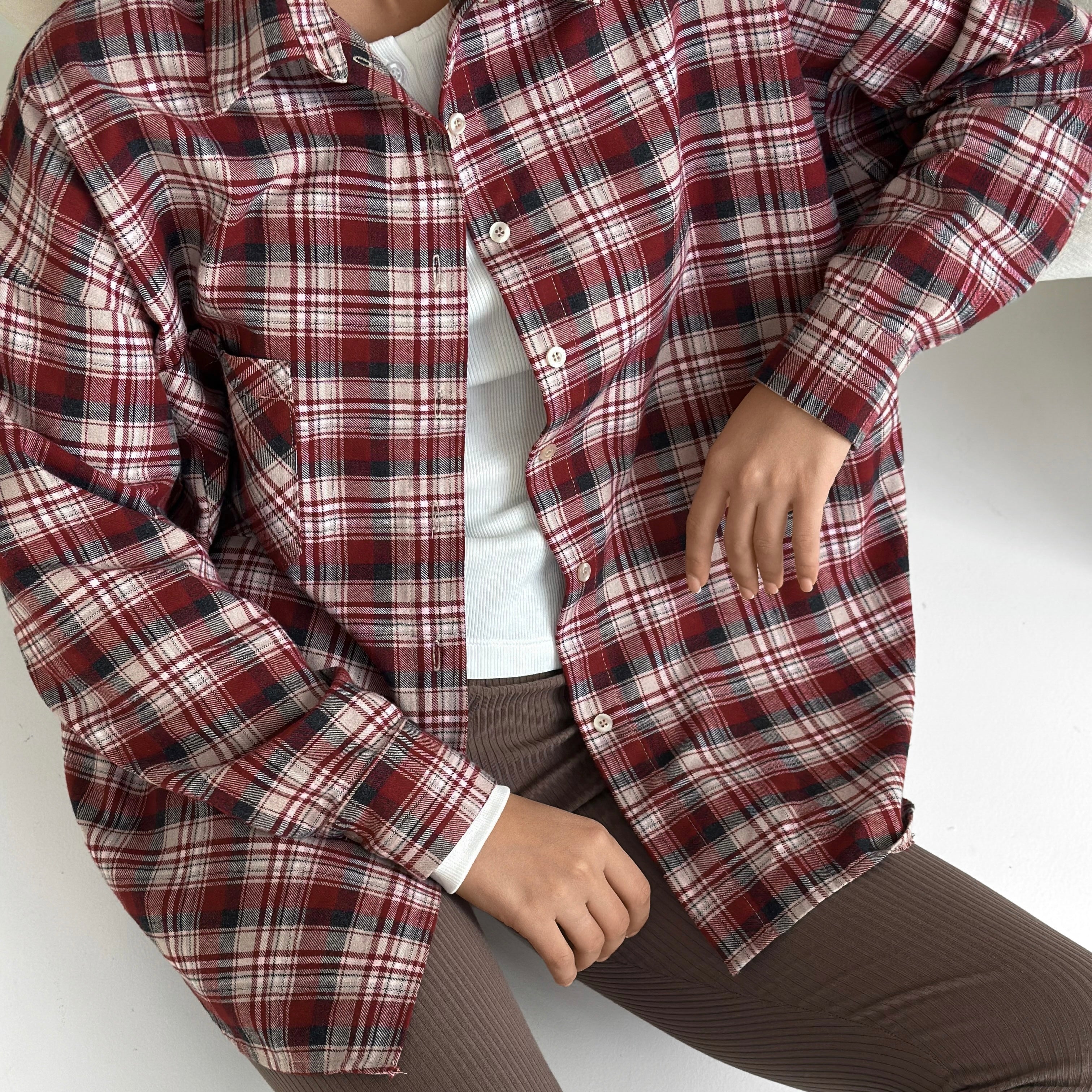 Flannel Shirt burgundy "small milky-black check"