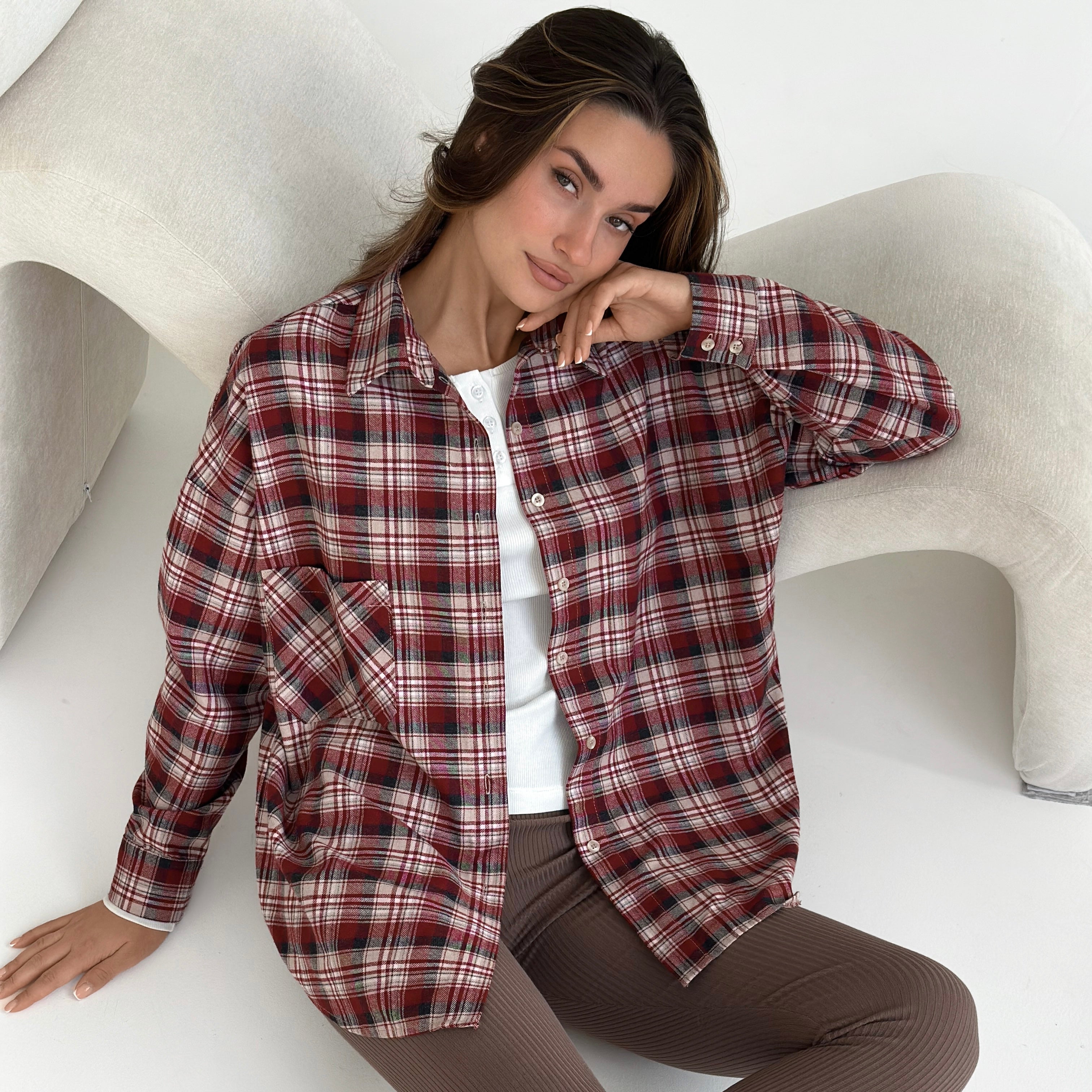 Flannel Shirt burgundy "small milky-black check"