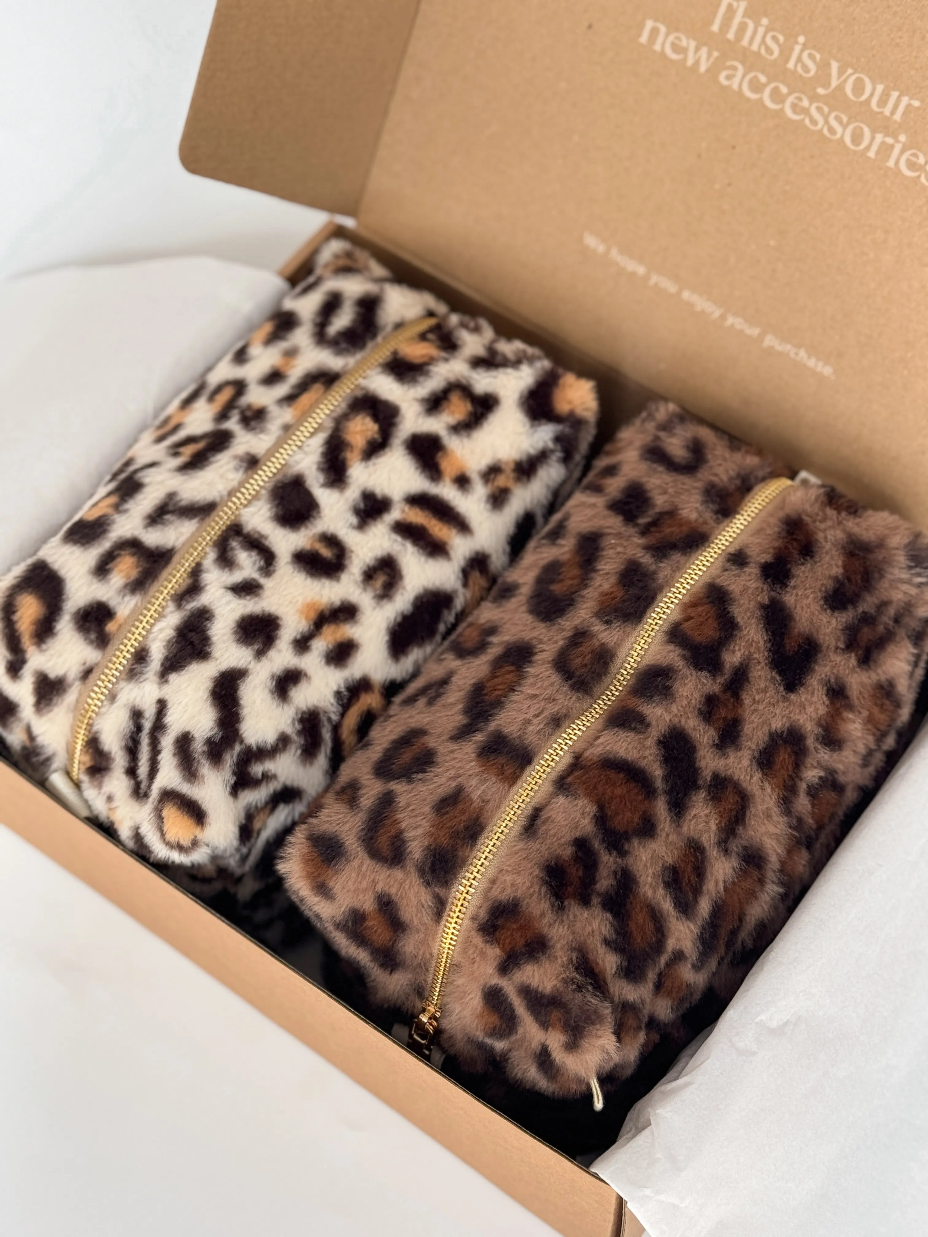Leo fur cosmetic bag brown medium square