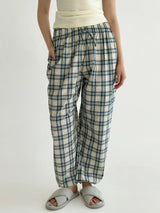 Cotton Harem Pants Check Blue-Green