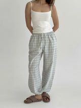 Cotton Harem Pants Blue Check