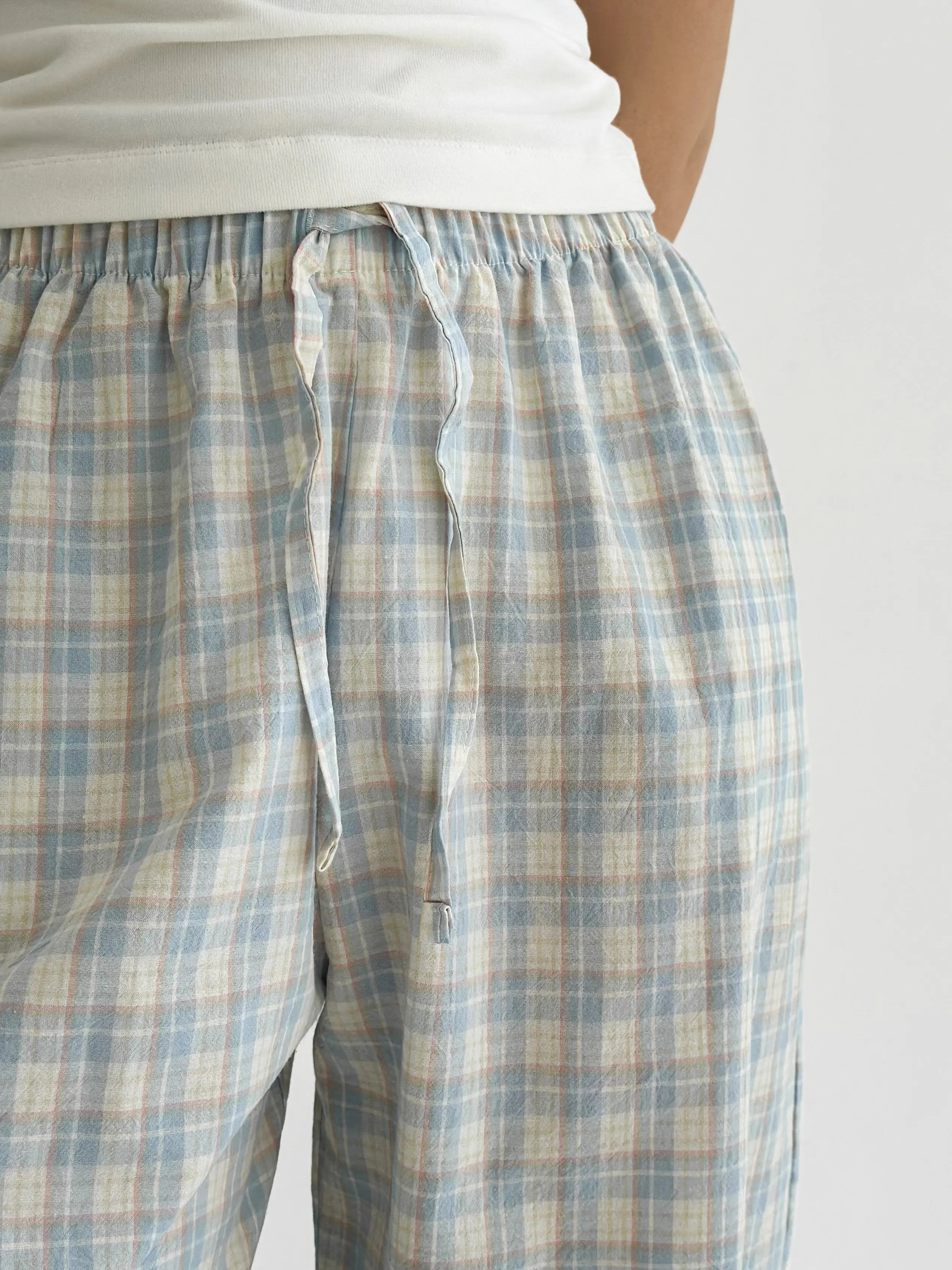 Cotton Harem Pants Blue Check