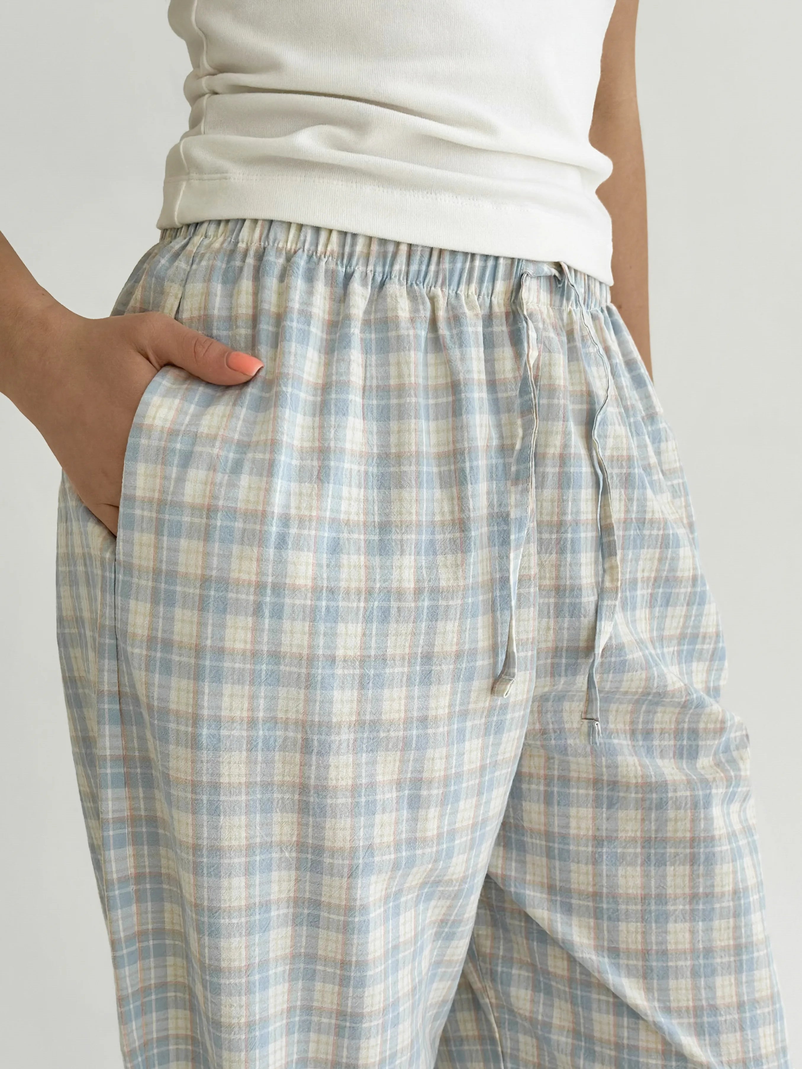 Cotton Harem Pants Blue Check
