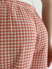 Muslin 2-layer Harem pants, terracotta check on milky