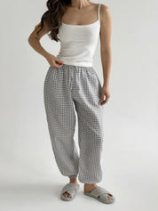 Muslin 2-layer Harem pants, gray check on milky