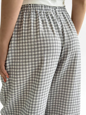 Muslin 2-layer Harem pants, gray check on milky