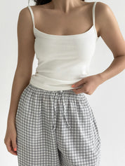 Muslin 2-layer Harem pants, gray check on milky