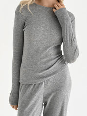 Ribana knitted suit, wide pants and long sleeves, anthracite