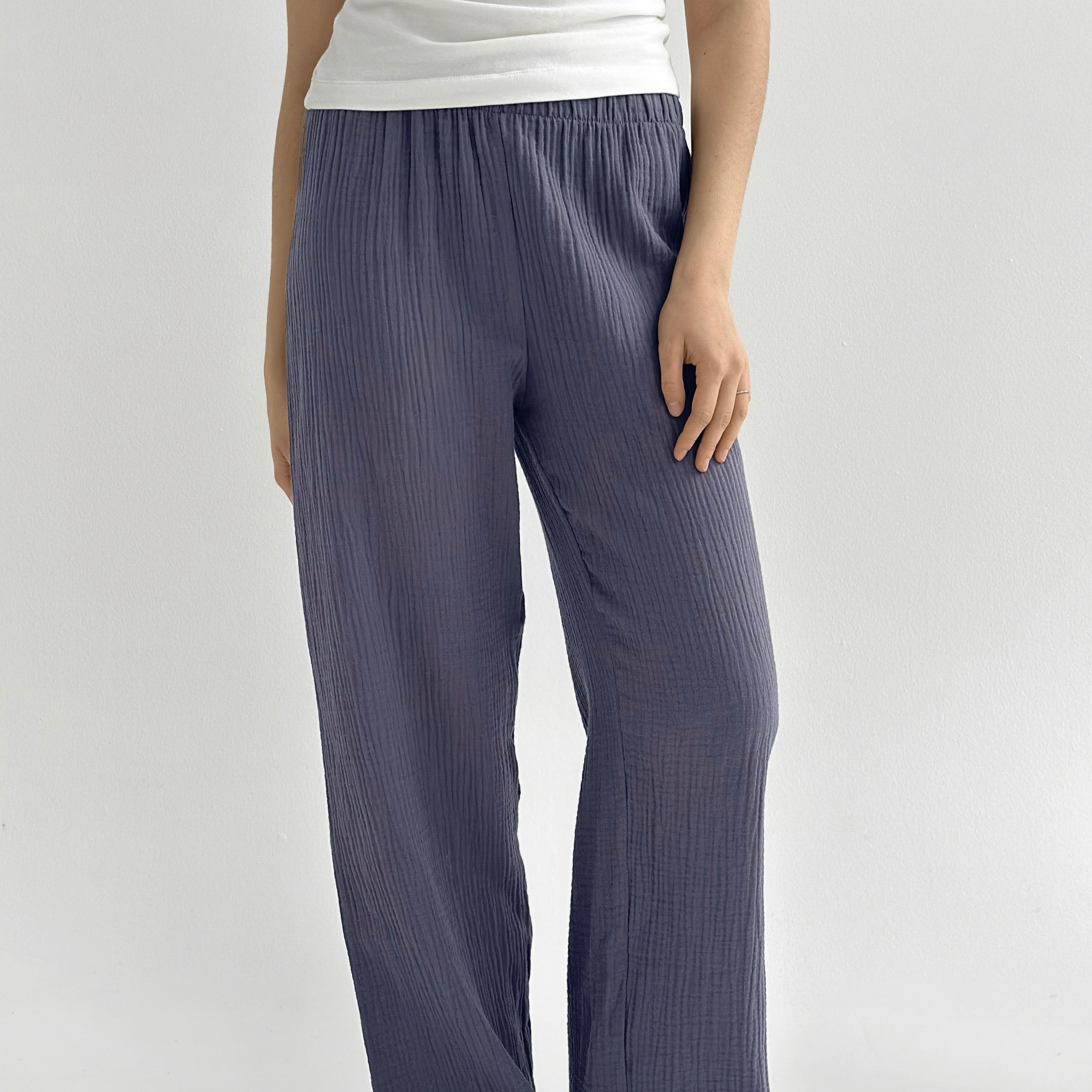 Muslin Pants Mono light blue 2-ply.