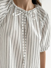 Cotton dress with wide stripes Oversize milk/black
