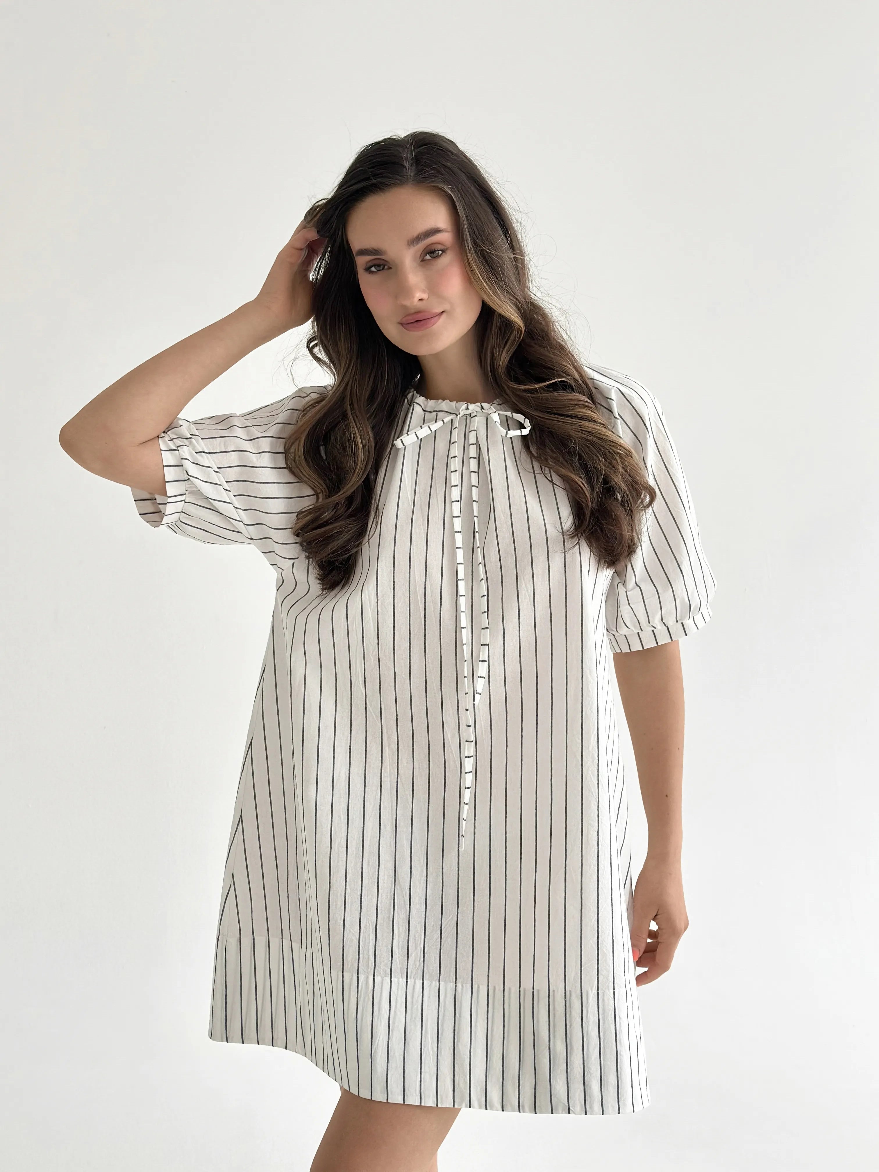 Cotton dress with wide stripes Oversize milk/black