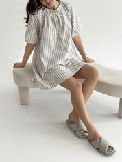 Cotton dress with wide stripes Oversize milk/black