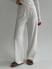 Knitwear set of pants and long sleeves, polka dots, blue on white