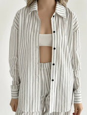 Wide stripe cotton suit Shirt and pants white/black