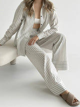 Wide stripe cotton suit Shirt and pants white/black