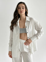 Striped suit thin cotton Shirt and pants milk/black