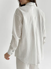 Striped suit thin cotton Shirt and pants milk/black