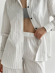 Striped suit thin cotton Shirt and pants milk/black