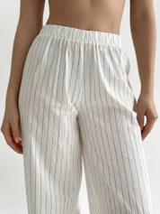 Striped suit thin cotton Shirt and pants milk/black