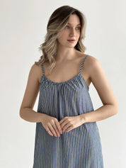 Striped cotton sundress with thin straps, blue/milk