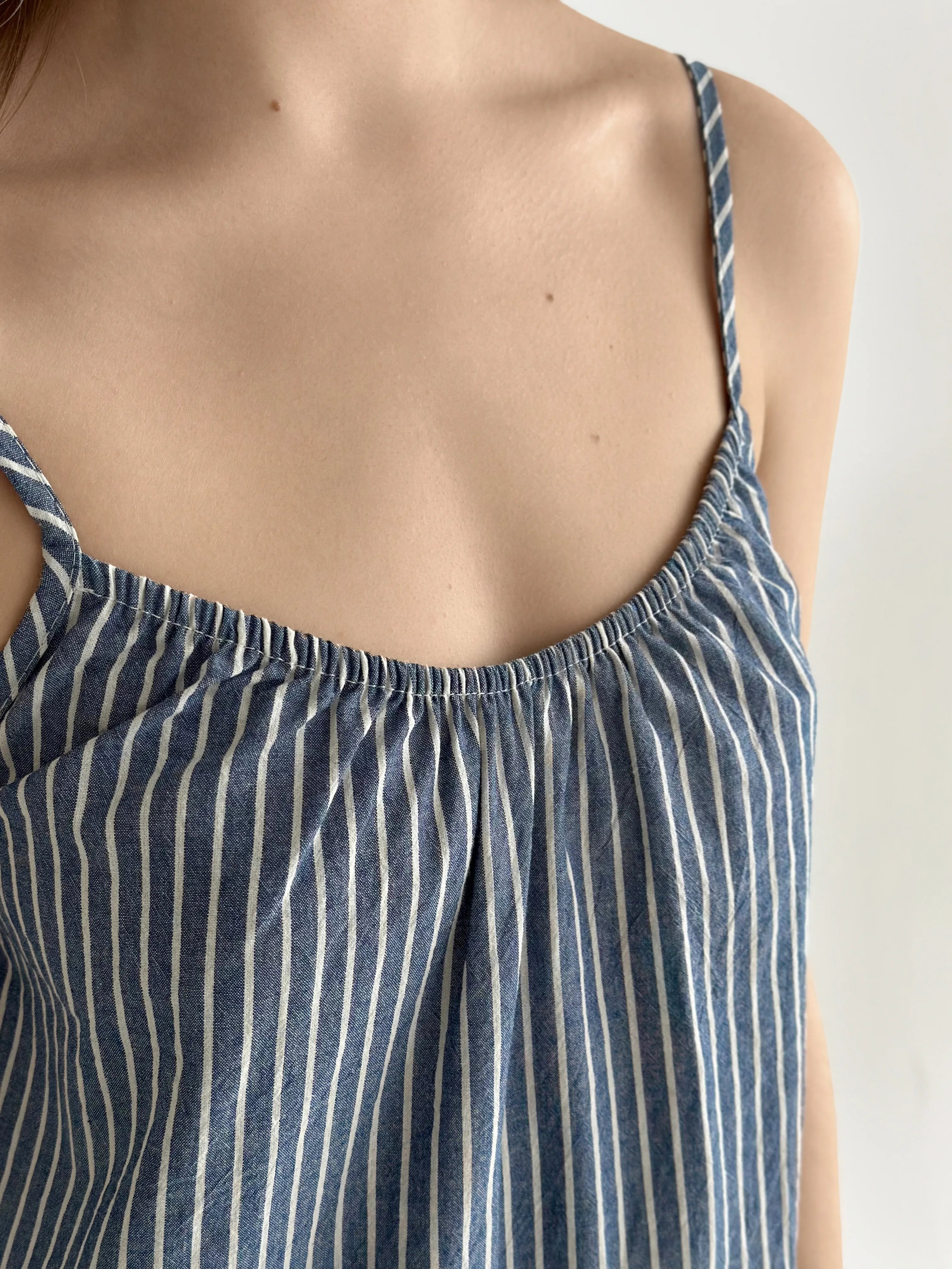 Striped cotton sundress with thin straps, blue/milk