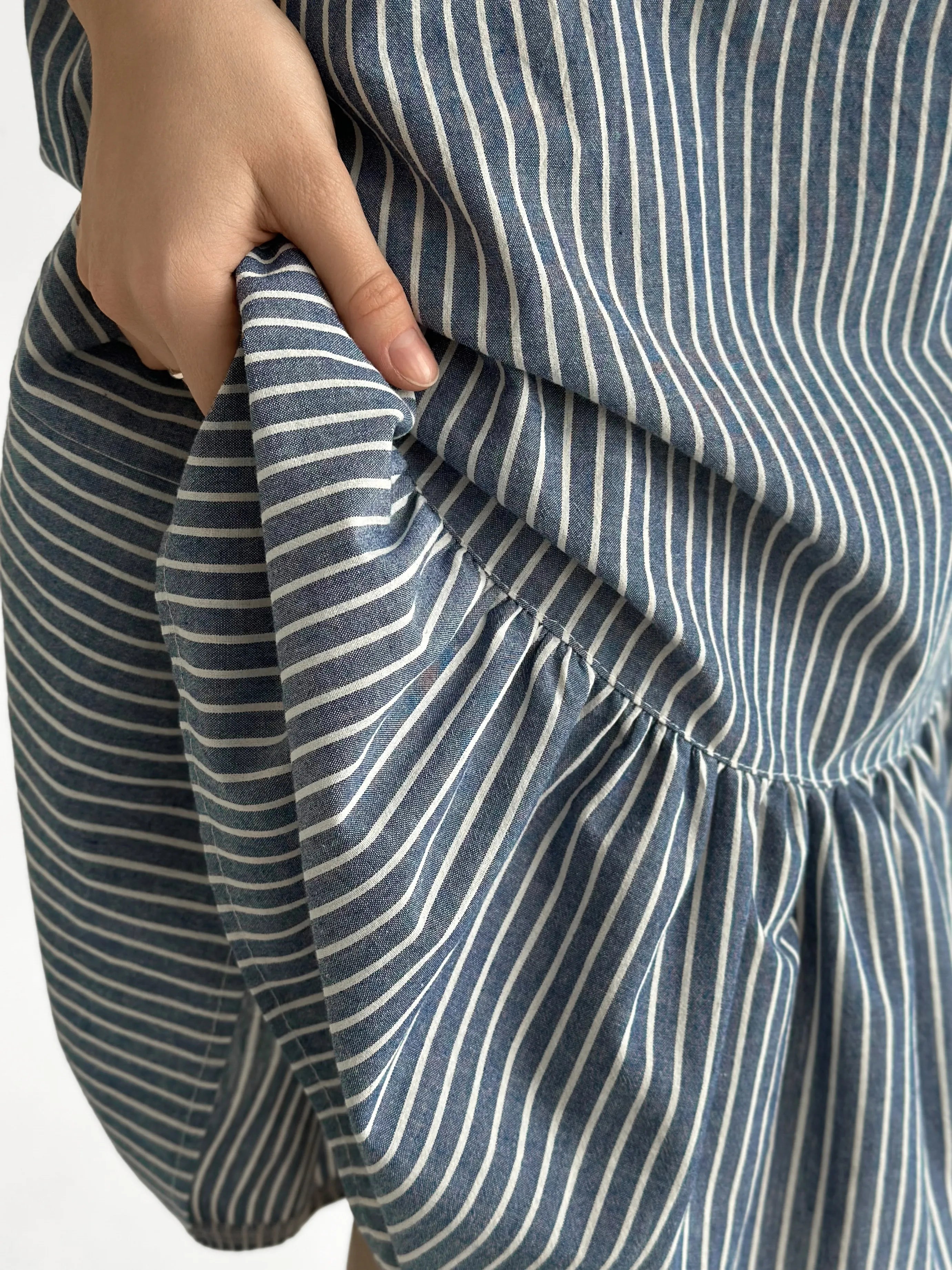 Striped cotton sundress with thin straps, blue/milk