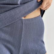 Ribbed knit mini shorts blue