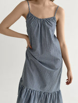 Striped cotton sundress with thin straps, blue/milk