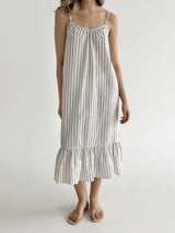 Wide striped cotton sundress with thin straps milk/black