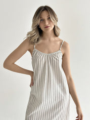 Wide striped cotton sundress with thin straps milk/black