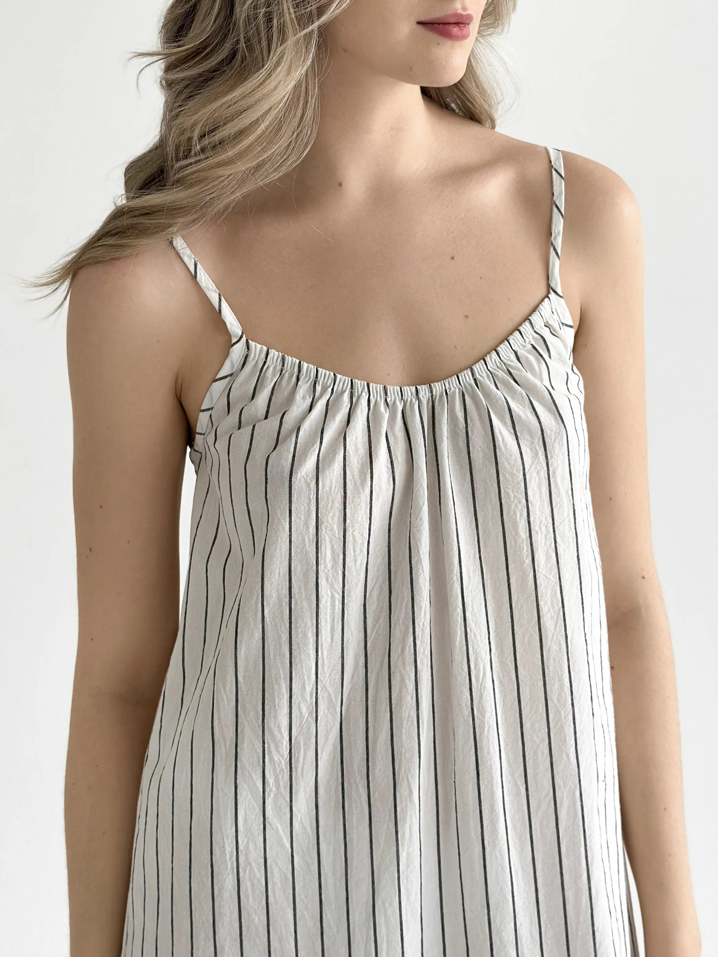 Wide striped cotton sundress with thin straps milk/black