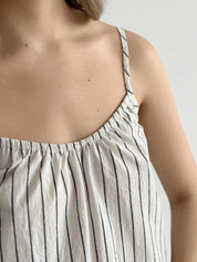 Wide striped cotton sundress with thin straps milk/black