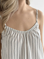Wide striped cotton sundress with thin straps milk/black