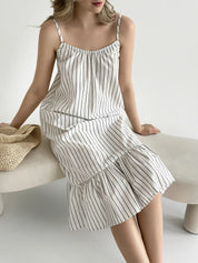 Wide striped cotton sundress with thin straps milk/black
