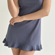 Ribbed sleep dress with ruffles blue