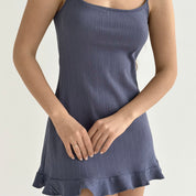 Ribbed sleep dress with ruffles blue