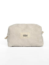 Medium jacquard terry cosmetic bag with flowers, milky color