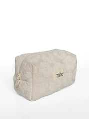 Medium jacquard terry cosmetic bag with flowers, milky color
