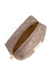 Medium jacquard terry cosmetic bag with flowers, brown color