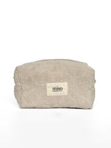 Medium jacquard terry cosmetic bag with flowers, beige color